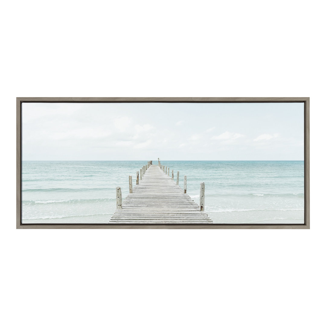 Wooden Pier on the Beach by Amy Peterson Framed Canvas Wall Art Print Trinx
