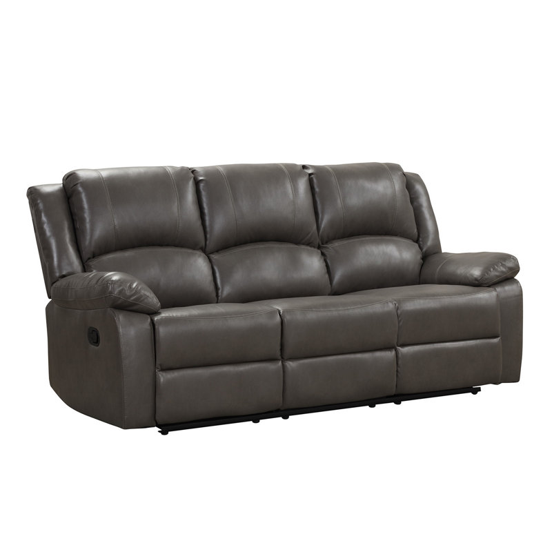 Lizzy Sofa, Manual Reclining, Pillow Arms, 82 Inch Solid Wood, Grey Leather