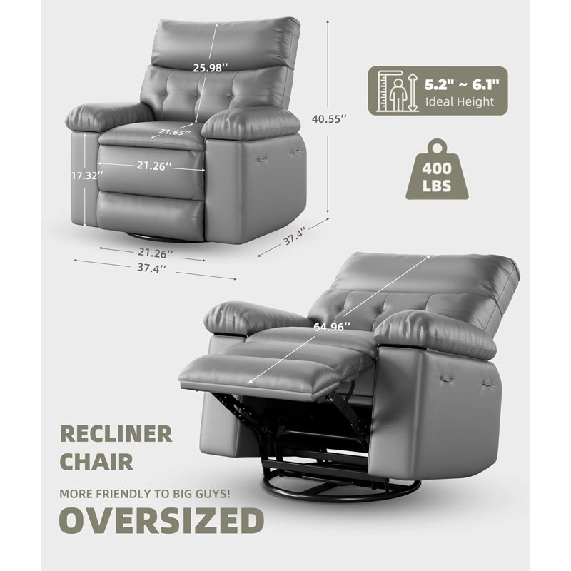 Fauteuil inclinable, berçant et pivotant, chauffant et massant, Gris