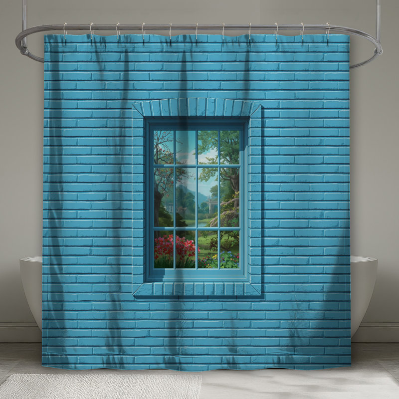 Rideaux de douche en briques bleues très longs, L 70 po x H 84 po