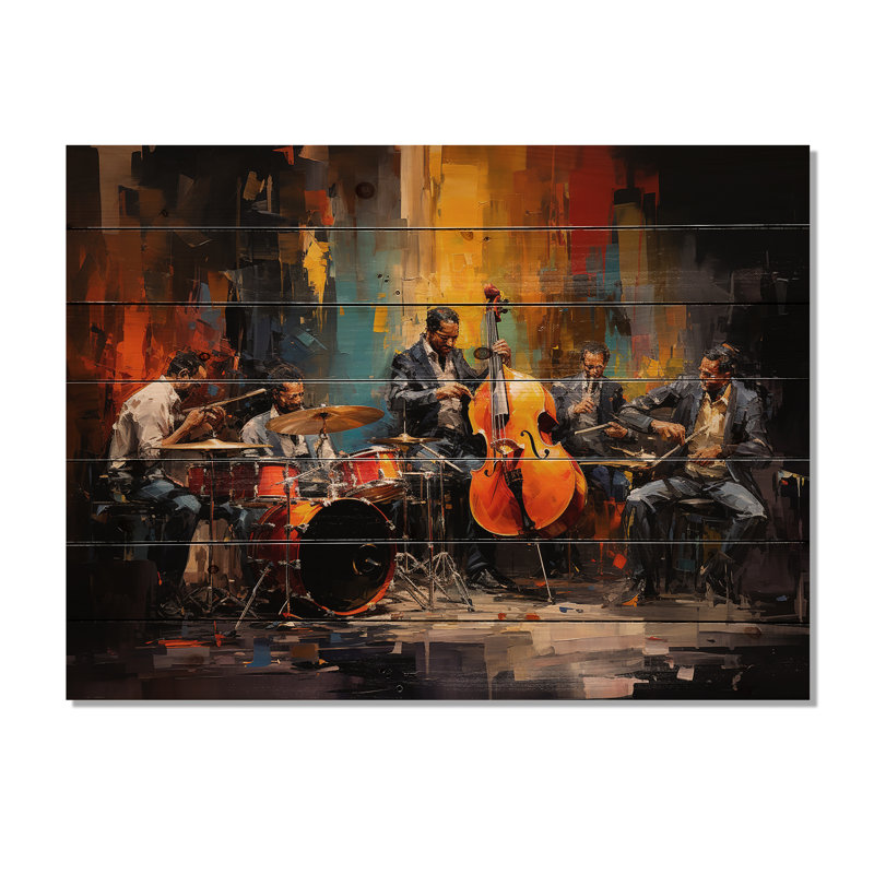 Jaune jaune noir Jazz Band II - Décoration en bois tendance sur bois de pin naturel, H 24 po x l 32 po