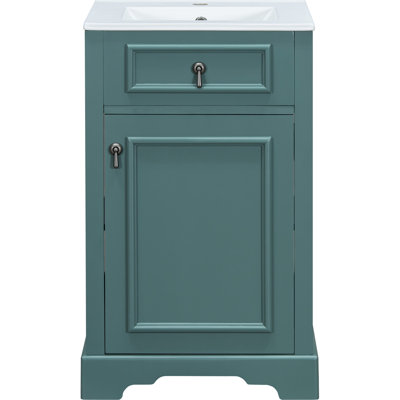 Meuble-lavabo de 20 pouces, petites salles de bain, fabrication artisanale solide, lavabo en céramique, porte en alliage d'aluminium à fermeture en douceur, rangement intelligent, rangement