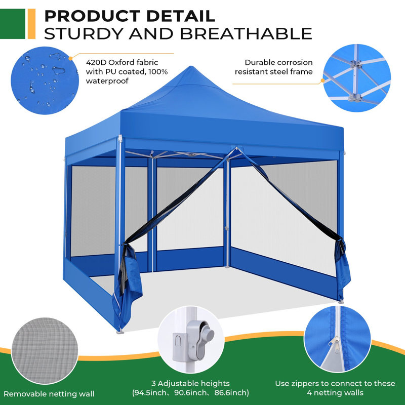 3 x 3m Steel Canopy, Blue
