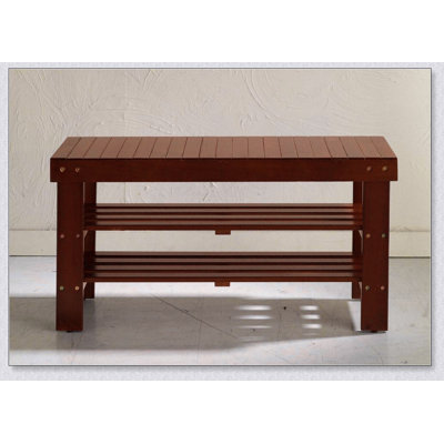 Pina Quality Solid Wood Shoe Bench, Cherry Finish, Sturdy and Elegant Entryway Storage Solution