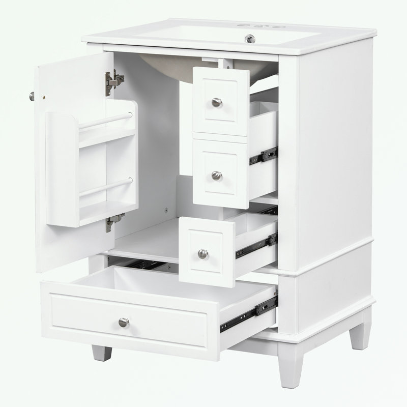 Bathroom Vanity with Sink and Drawers, White
