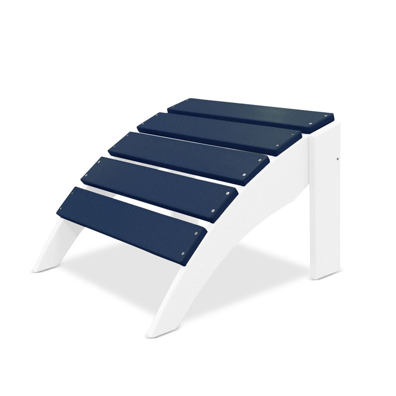 Willene Outdoor Ottoman, White/Navy