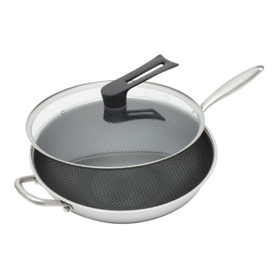 Wok de cuisson antiadhésif à double face en acier inoxydable avec couvercle