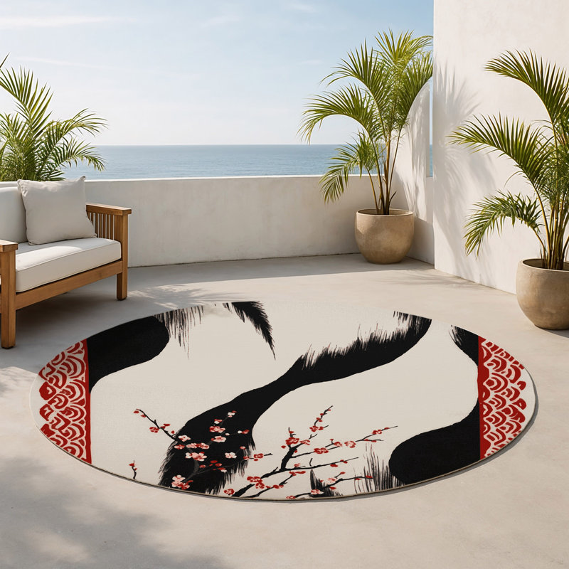 Tapis intérieur et extérieur Petal Ribbons, Rond 5 pi