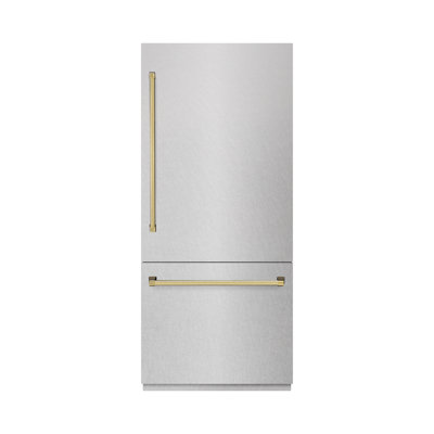 ZLINE Autograph 36 in. White Matte Refrigerator with Gray and Black Accents