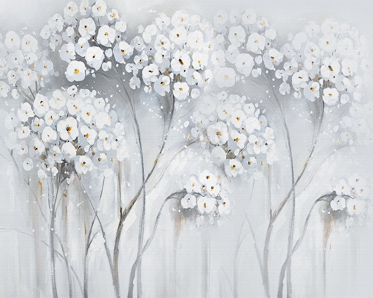 White Flower Watercolor Paint Textile Wallpaper