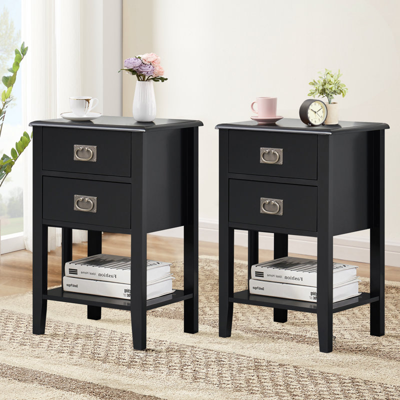 Miramontes 15.7'' W Nightstand, Black, Set of 2