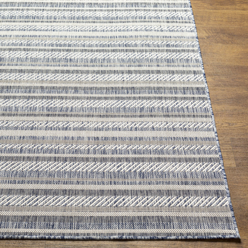 Tapis rayé bleu / gris Valentin / intérieur / extérieur, Rectangle 8 pi 10 po x 12 pi