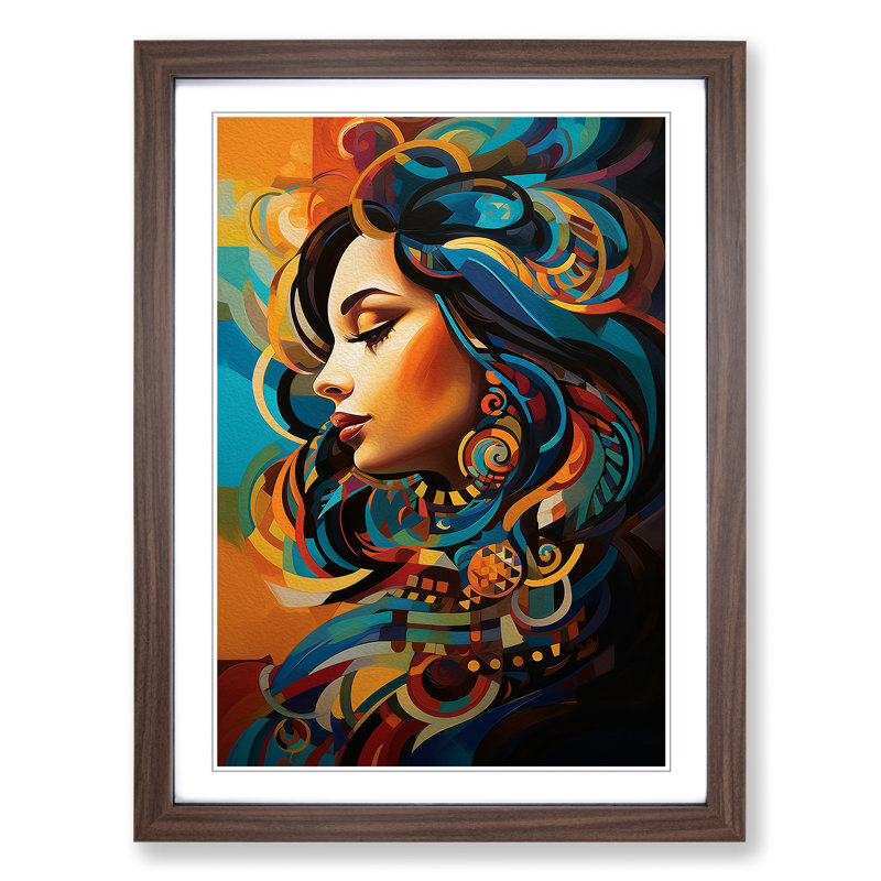 Indian Woman Orphism - Framed Print, 64cm H x 46cm W x 2cm D, Walnut
