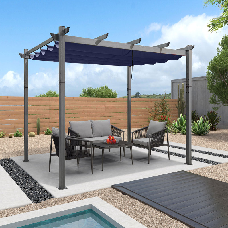 Pergola en aluminium mauve avec auvent, Marine, H 96,5 po x l 118 po x P 118 po