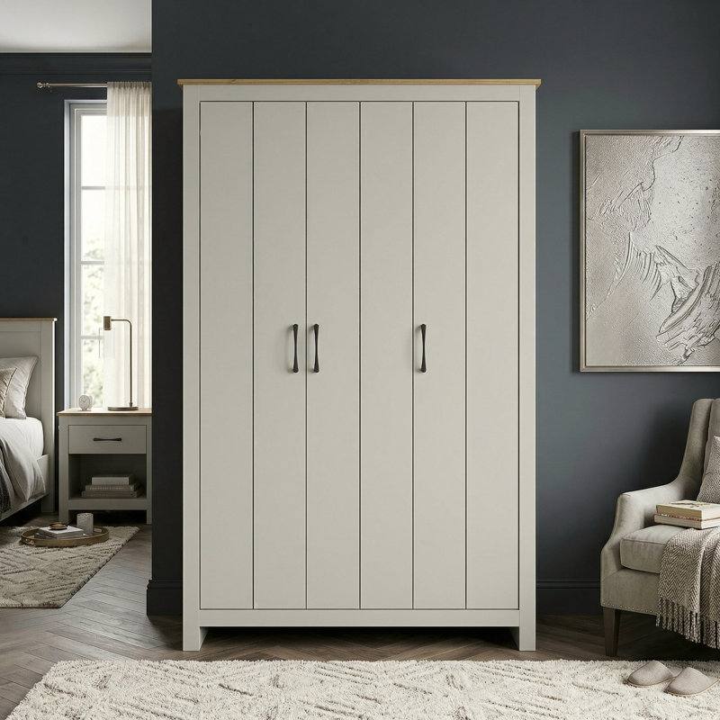 Limestone 3 Door Manufactured Wood Wardrobe, Light Grey/Brown