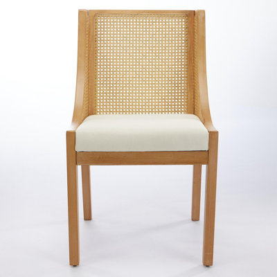 Rattan Dining Chairs, Solid Wood Frame With Decorative Armrests, Linen Upholstered Seat, Rustic Wooden Style Side Chairs For Kitchen, Dining Room, Living Room Finish,Single Pack