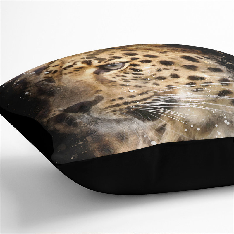 Leopard Vol.1 Paint Splash Square Throw Cushion, Black, 55cm H x 55cm W x 20cm D