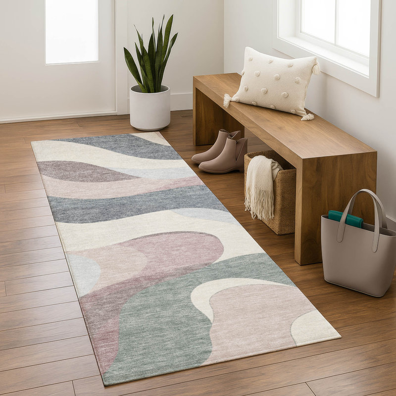 Premium Machine Washable Mayfield AMF2186 swirls Rug, 2'3" x 7'6" Runner, Blush