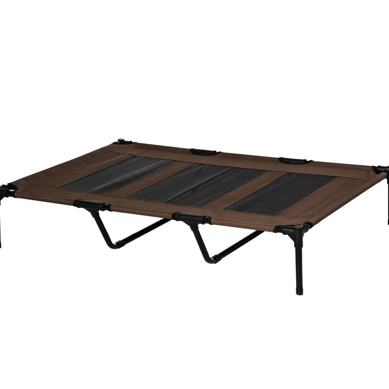 Lit pour chien surélevé brun clair 48 po x 36 po, filet respirant avec cadre en métal pour lit de camp, utilisation en tissu et camping