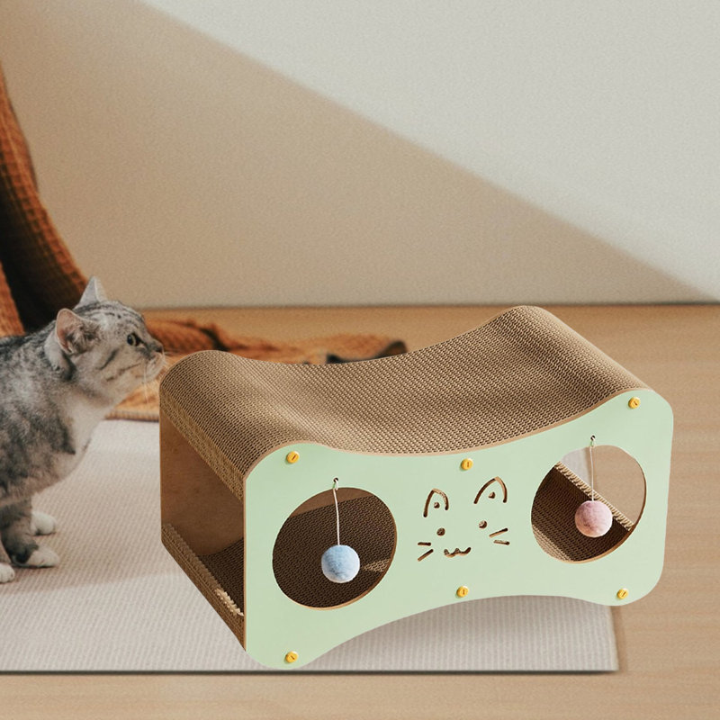 Chat à griffer avec tunnel à billes, Moyen (H 9,84 po x l 4,33 po x L 19,29 po), Vert