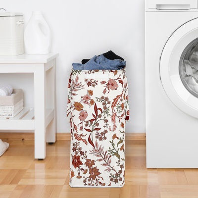 Boho Floral Wildflower Rust Orange and Ivory Foldable Laundry Hamper with Handles by Sweet Jojo Designs