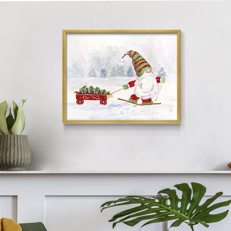Gnome d'hiver I - reproduction encadrée - réarmable, H 8 po x l 10 po