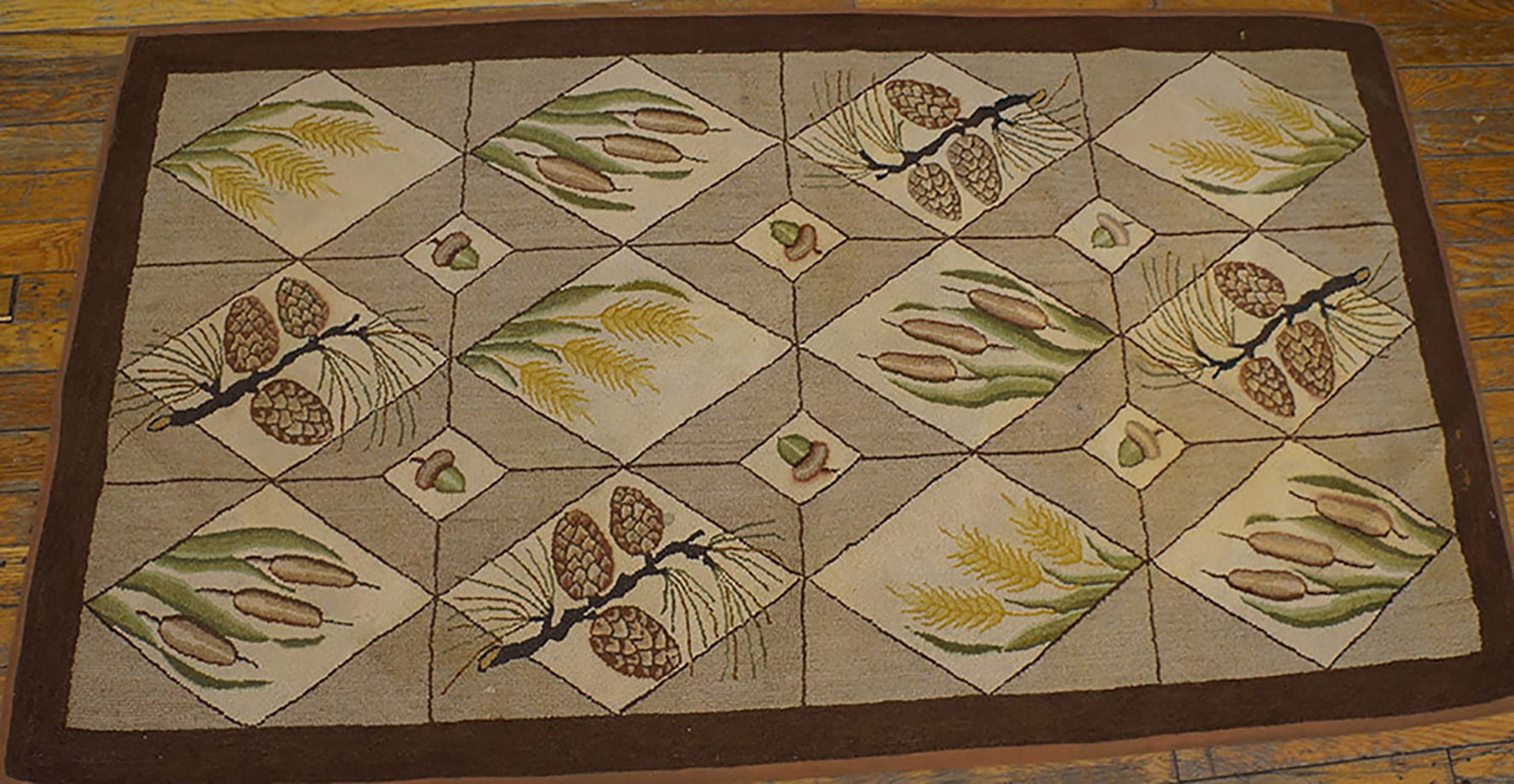 The New England Collection Ivory American Hooked Antique 1930s Wool ...