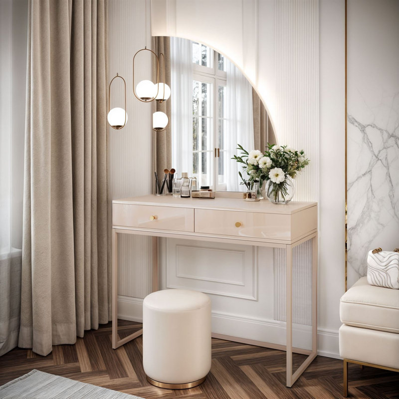 Dressing Table with Mirror, Beige