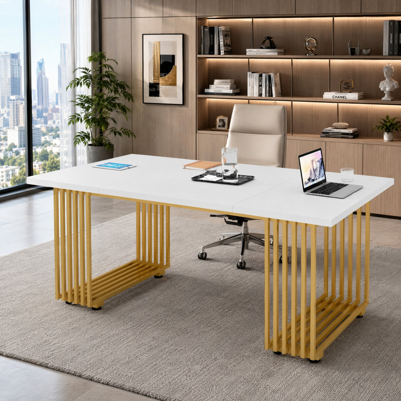 Ewyn Metal Base Executive Desk, White