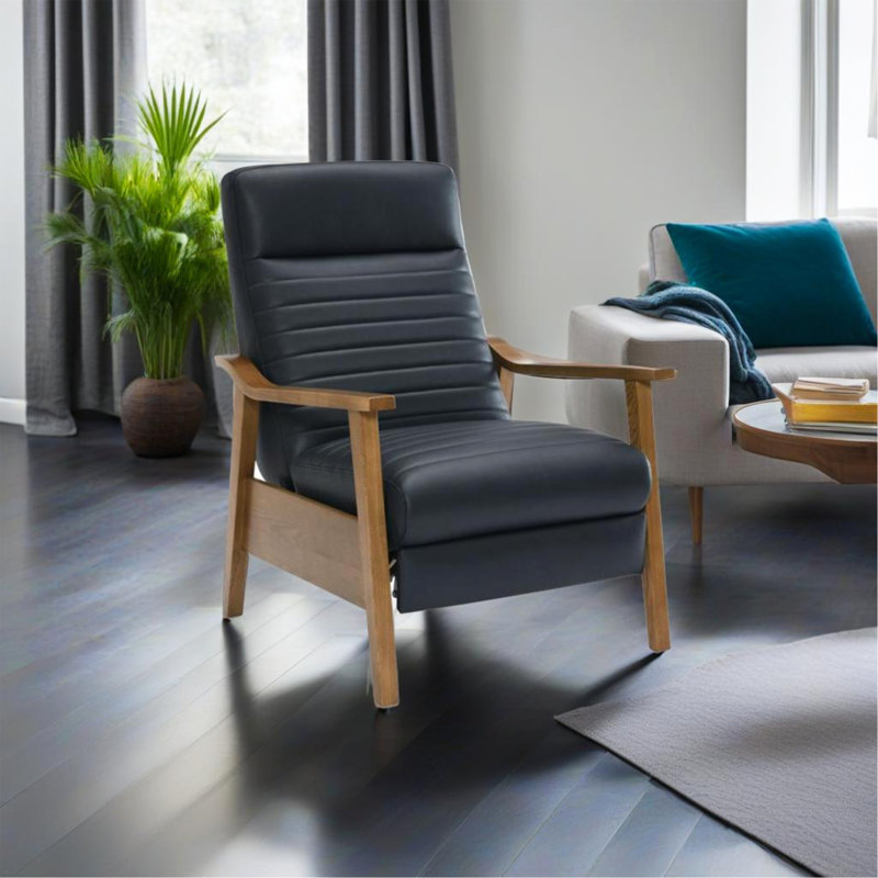 Fauteuil inclinable à accoudoirs en bois, Bleu minuit
