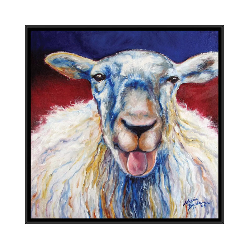 « oh baa ma », reproduction sur toile, H 18 po x l 18 po x P 1,5 po, Toile avec cadre noir, Pas de tapis