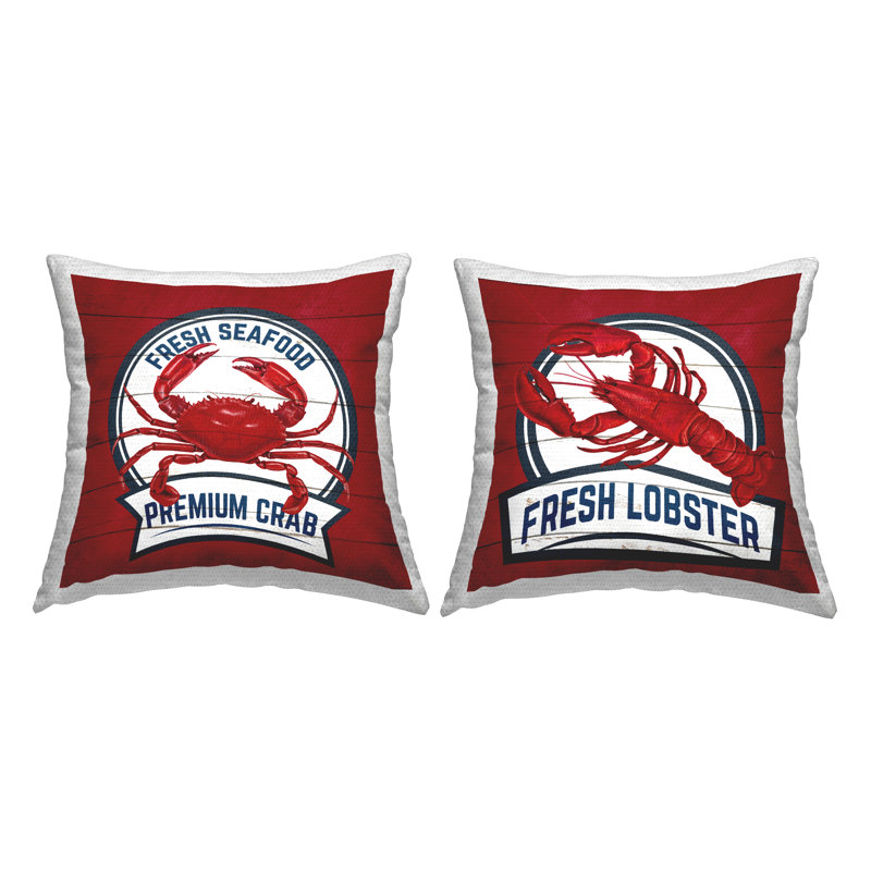 Fresh Seafood Lobster & Crab 2 Piece Outdoor Printed Pillow Set by Kim Allen