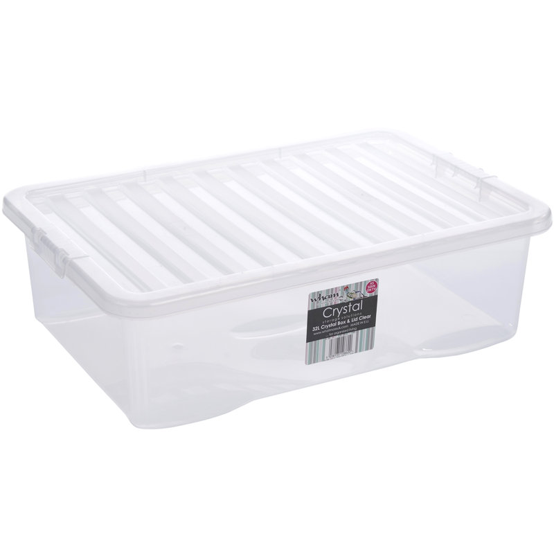 Wham Crystal 32L Plastic Storage Boxes Pack of 3 Clear, Clear
