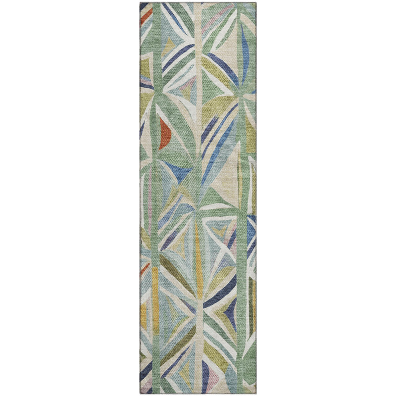 Premium Machine Washable Mayfield AMF2253 Geometric Rug, 2'3" x 7'6" Runner, Sage