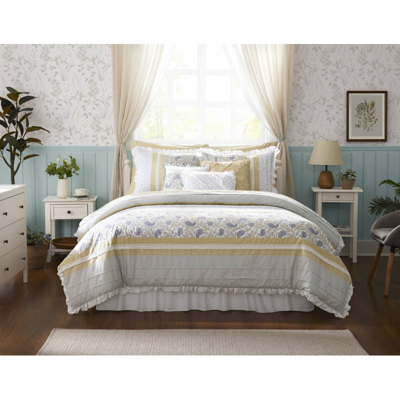 Queen Yellow Cotton Reversible 9-Piece Comforter Set