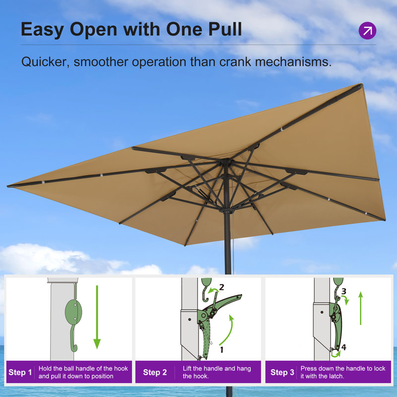 Parasol de table semi-automatique pour l'extérieur, Noir