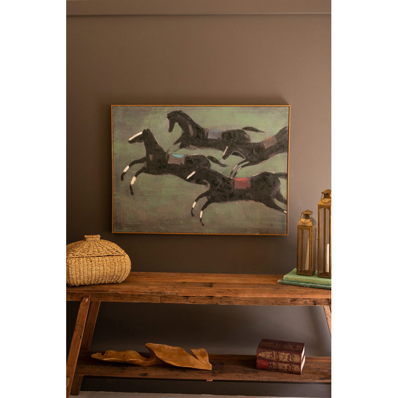  Reproduction d'art encadré avec peinture «Four Run Away Race Horses - 31,5 po»