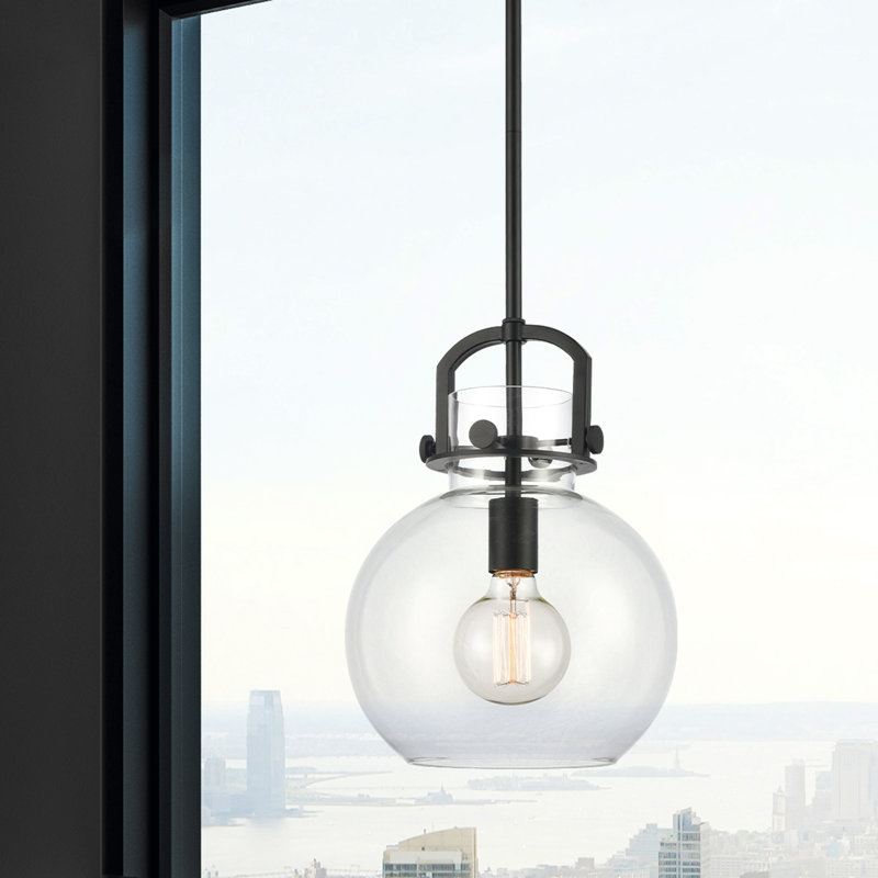 Luminaire suspendu à 1 tige Sligo, Clair, Noir mat, H 13,38 po x l 10 po x P 10 po