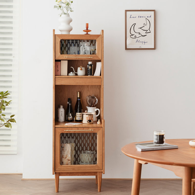 Nordic Solid Wood Storage Pantry Narrow Cabinet, Natural