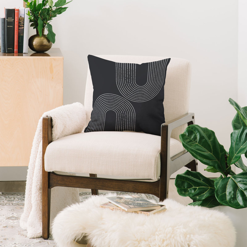 Housse de coussin d'extérieur rectangulaire Sheila Wenzel, 26 po x 26 po, Noir / blanc abstrait 1
