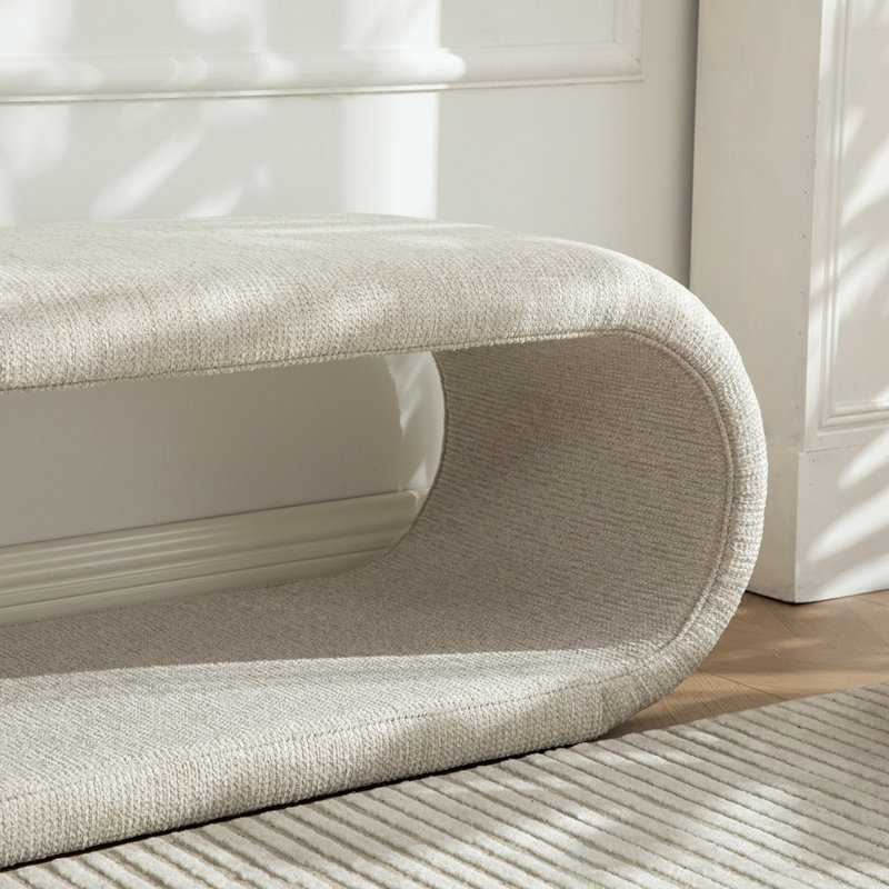 52.17-inch Chenille Upholstered Bench Shoe Bench Entryway Bench, Wheat