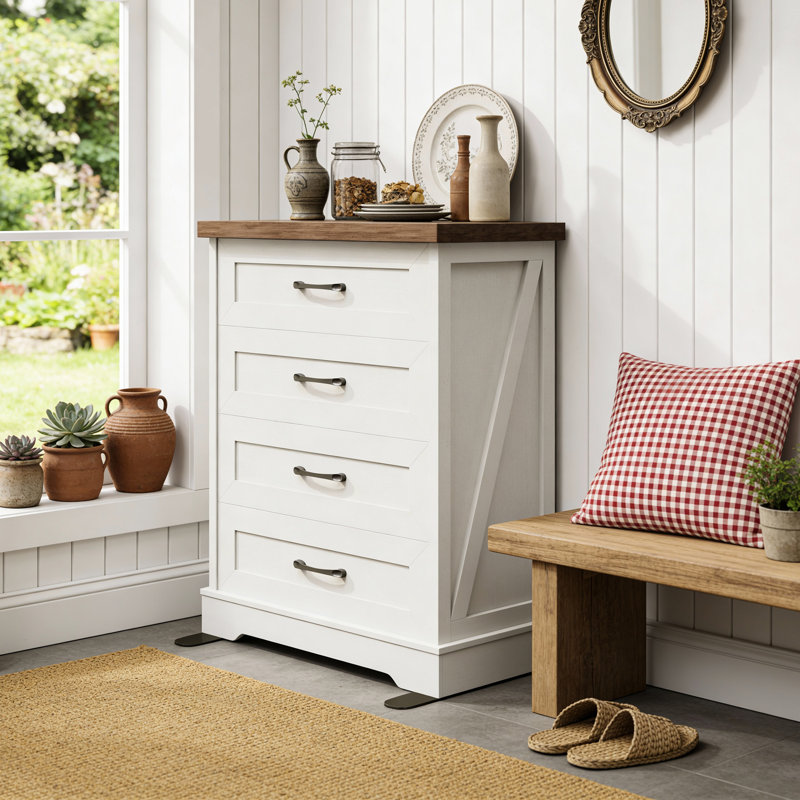 RosaRio Farmhouse Dresser With 4-tier Drawers & Sturdy Structure