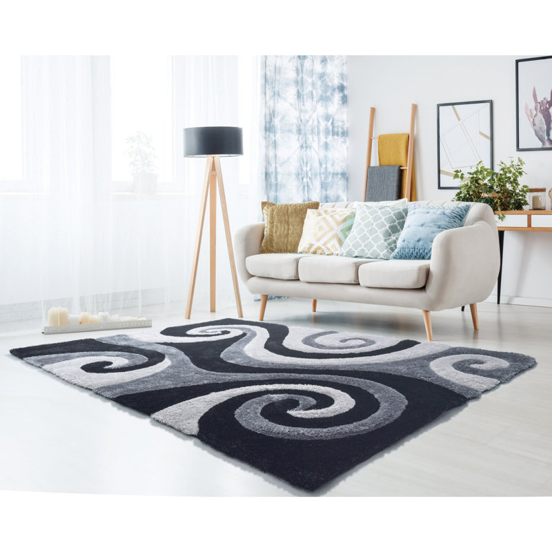 Tapis noir / gris fumée Fitts, Rectangle 1 pi 10 po x 3 pi