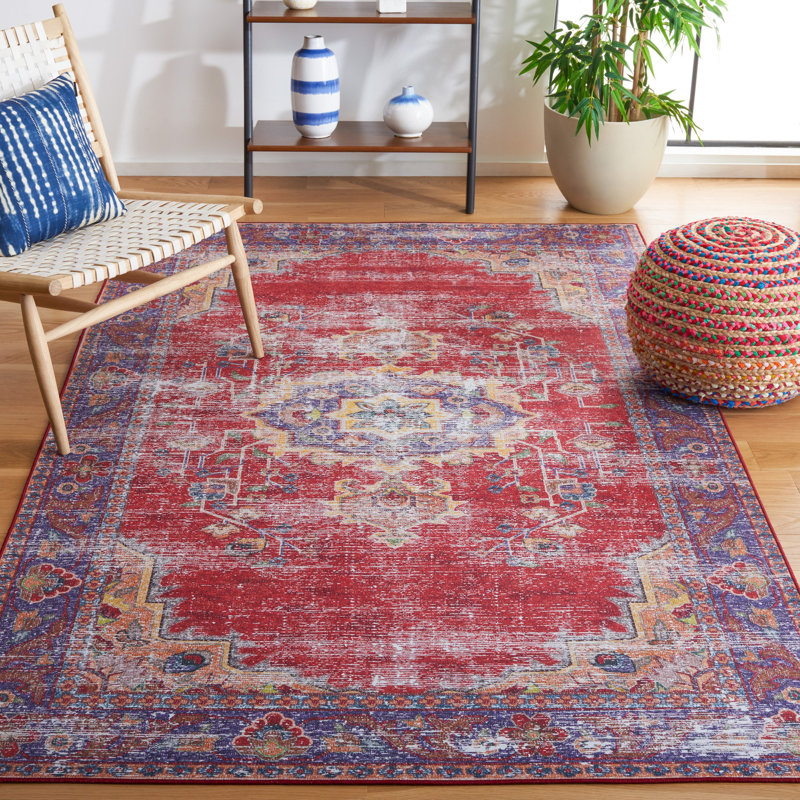 Tapis rouge / bleu marine Ziebarth 161 M / W S / R, Rectangle 8 pi x 10 pi