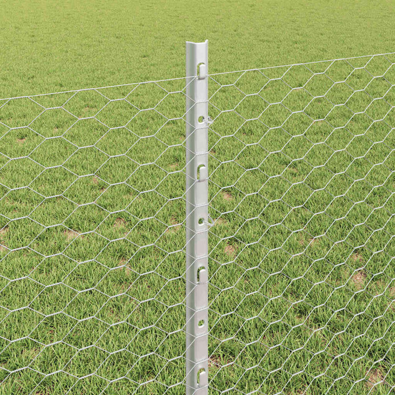 Vidaxl Fence With Posts Steel, Silver, 80cm H x 1000cm W x 2.7cm D