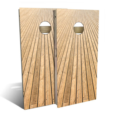 Gamewalk Wood Lines Cornhole Board Set | Includes (2) Boards, (8) Bags & Optional Accessories