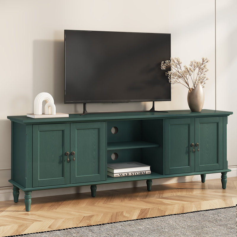 67''Vintage TV Stand for TVs Up to 75” – with Spacious Storage & Solid Wood Grain Finish, Green