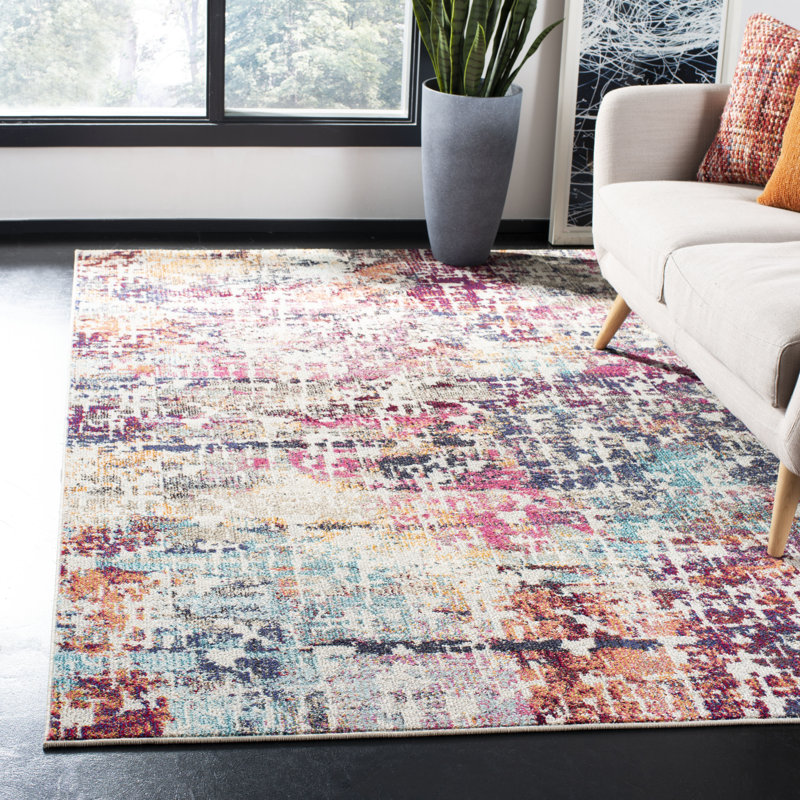 Felty Abstract Red/Pink Area Rug, Rectangle 9' x 12'