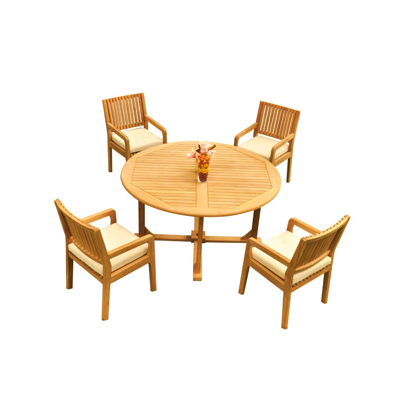 Mastin Teak Wood Patio Dining Set with Round Table, 4