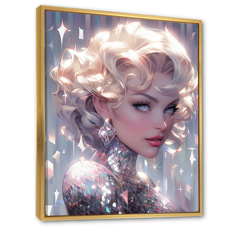 Futuriste reine argentée - décoration murale tendance, Cadre flottant doré, H 20 po x l 12 po x P 1 po